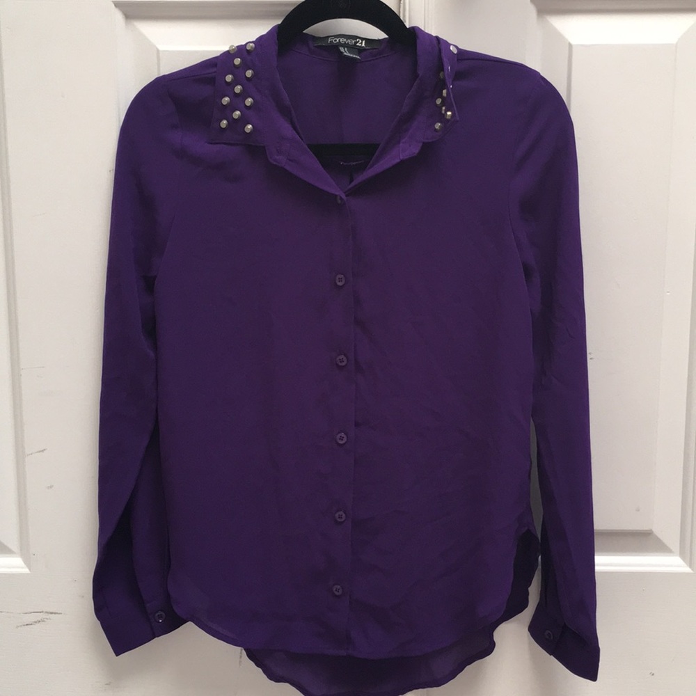 Forever 21 Purple Button- up Shirt